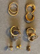 SEVEN PAIR OF VARIOUS GOLD EARRINGS TO INCLUDE CREOLES AND STUD EARRINGS, SOME WITH 9ct HALLMARKS