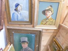 THREE OILS ON BOARD OF MARGARET THATCHER, WINSTON CHURCHILL AND ANOTHER, INDISTINCTLY SIGNED.