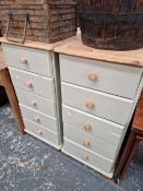 A PAIR OF PAINTED PINE FIVE DRAWER CHESTS