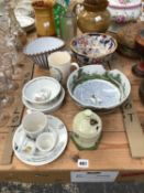 CHINAWARES TO INCLUDE WEDGWOOD PETER RABBIT, ART POTTERY VASES, A VICTORIAN BOWL ETC.