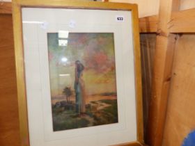 OIL ON CANVAS SIGNED M.W. 1929 OF A WOMAN AGAINST A DESERT LANDSCAPE TOGETHER WITH TWO