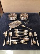 AN AMERICAN STIRLING SIVER PIN TRAY, A SET OF FOUTEEN STIRLING SILVER SPOONS BY J CALDWELL & CO. A