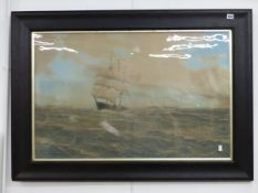 LITHOGRAPH AFTER HUGO SCHNARS-ALQUIST, DATED 1909 OF A THREE MASTED SAILING SHIP AND A PADDLE
