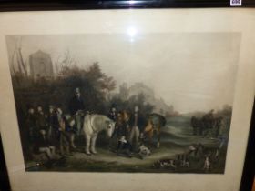 AFTER GRANT BY SIMMONS, THE SHOOTING PARTY RANTON ABBEY, A HAND COLOURED PRINT. 63.5 x 84cms.