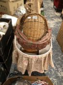 A DOLLS CRADLE, TWO BASKET WORK PRAMS AND OTHER BASKET WORK