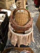 A DOLLS CRADLE, TWO BASKET WORK PRAMS AND OTHER BASKET WORK