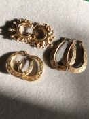 THREE PAIRS OF 9ct GOLD CREOLE EARRINGS, TWO PAIRS WITH HALLMARKS, ONE PAIR WITH NO ASSAY MARKS.