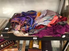 A COLLECTION OF SILK AND OTHER SCARVES TOGETHER WITH SOME LACE COLLARS