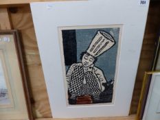 BEN PRITCHARD 20thC WELSH TWO WOODCUTS THE CHEFS CAT PENCIL SIGNED AND NUMBERED 42cm x 25cm