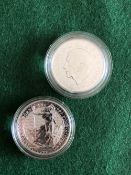 TWO CHARLES III, 2023 BRITTANIA 999 FINE SILVER PROOF TWO POUND COINS.