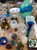 STUDIO GLASS VASES, CLEAR GLASS BOWLS AND VASES TOGETHER WITH PAPERWEIGHTS