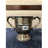 A HALLMARKED SILVER TROPHY CUP, WISBECH AND DISTRICT COURSING CLUB 1936. 339 gms.