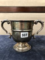 A HALLMARKED SILVER TROPHY CUP, WISBECH AND DISTRICT COURSING CLUB 1936. 339 gms.