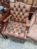A LEATHER UPHOLSTERED GEORGIAN STYLE CHAIR