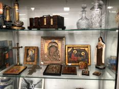 A COLLECTION OF ICONS TOGETHER WITH TWO CRUCIFIXES
