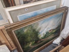 A PAIR OF LARGE OIL ON CANVAS COUNTRY LANDSCAPES ONE SIGNED RAYWOOD PRICE. TOGETHER WITH 4 LARGE