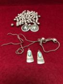 TWO VINTAGE SILVER NAVEJO INDIAN BROOCHES AND A PART SILVER NAVEJO BEADED NECKLACE FOR RESTRINGING.