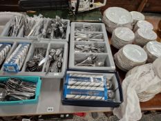 A LARGE QUANTITY OF HOTEL WARE CUTLERY AND DINNER WARES.