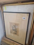AND ANTIQUE ETCHING OF A GYPSY WAGON AND TWO FURTHER PRINTS.