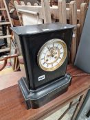 A LARGE VICTORIAN SLATE MANTLE CLOCK BY LEROY.