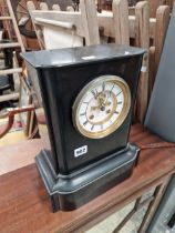 A LARGE VICTORIAN SLATE MANTLE CLOCK BY LEROY.