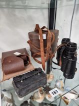 LEATHER CASED KERSHAW BINOCULARS TOGETHER WITH A PAIR OF OPERA GLASSES