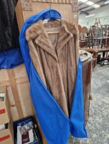 A VINTAGE FULL LENGTH MINK FUR COAT MONOGRAMMED INSIDE MAF.