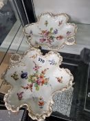 A PAIR OF DRESDEN HAND PAINTED DISHES.