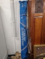 A PAIR OF SKIS IN CARRY BAG.