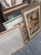 A GROUP OF ANTIQUE AND MODERN PRINTS AND PICTURES TO INCLUDE A PEARS PRINT, VARIOUS SIGNE SCREEN