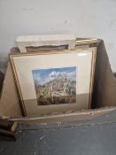 P. HAZELWOOD, WATERCOLOUR. A HENRY RALPH STILL LIFE WATERCOLOUR, AN ETCHING BY MICHEAL BLAKER AND