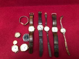 A COLLECTION OF VINTAGE GOLD CASED WATCHES MOSTLY ASSESSED AS 9ct GOLD WITH SOME HIGHER GRADES TO