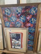 A WATERCOLOUR , CAROL SINGERS, A FABRIC COLLAGE AND A SIGNED PRINT BY JANE WAGNER.