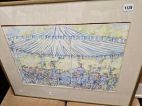 A LARGE WATERCOLOUR OF BANDSMEN.