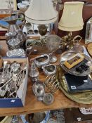 VARIOUS PLATED WARES, COPPER AND BRASS ETC.