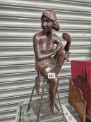 A BRONZE FIGURE OF A 1920S LADY SEATED ON A STOOL