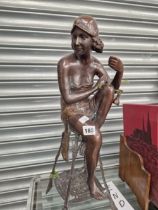 A BRONZE FIGURE OF A 1920S LADY SEATED ON A STOOL