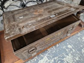 A VINTAGE METAL AMMO BOX.