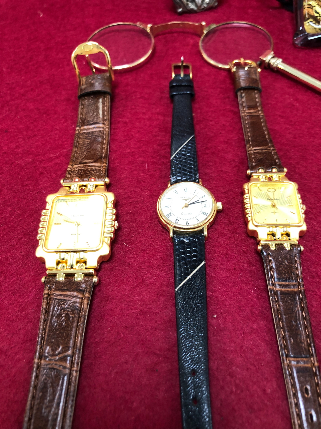 A LADIES LONGINES WRIST WATCH, AN OMNIA FOB WATCH AND A PAIR OF LADIES AND GENTS CHARLES DELON DRESS - Image 2 of 4