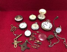 A COLLECTION OF POCKET WATCHES AND FOB WATCHES TO INCLUDE SOME SILVER EXAMPLES, CONTINENTAL AND
