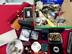 JEWELLERY AND COLLECTABLES TO INLCUDE CUFFLINKS, WATCHES, HIP FLASK, CIGARETTE CASE, PENS ETC.