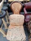 A ANTIQUE MAHOGANY SWIVEL ARM CHAIR, TOW NURSING CHAIRS, AND OAK CHAIR, TWO CANE BACK EXAMPLES AND A