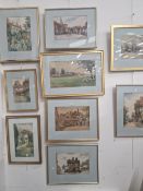 A GROUP OF NINE EARLY 20TH CENTURY WATERCOLOUR PAINTINGS, RURAL TOWN AND COUNTRY SCENES SOME
