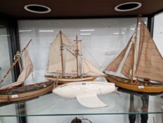 THREE SCALE MODEL BOATS TOGETHER WITH A POND YACHT ENDEAVOUR II
