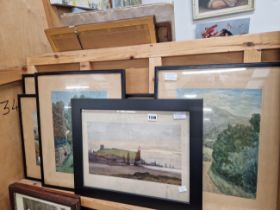 M SMITH WATERCOLOUR BOATS AT LOW TIDE, TOGETHER WITH A GROUP OF FIVE WATERCOLOUR TREE STUDIES (6)