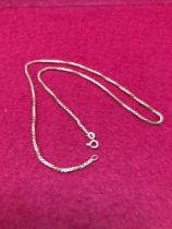 A 9ct HALLMARKED GOLD BOX CHAIN. LENGTH 46cms. WEIGHT 7.39grms.