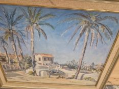 OIL ON CANVAS, RURAL SPANISH? HOUSES. SIGNED CECIL.