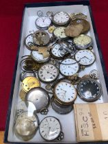A QUANTITY OF POCKET WATCHES AND PARTS TO INCLUDE SILVER EXAMPLES AND OTHERS.