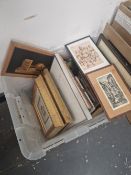 A BOX OF SMALL DECORATIVE ANTIQUE AND LATER PRINTS.