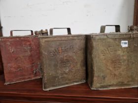 THREE VINTAGE FUEL CANS.